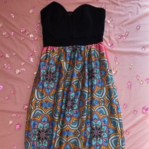 Colorful long strapless dress!